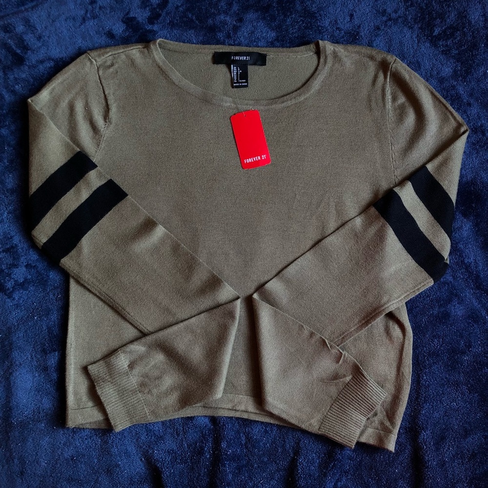 Forever 21 Olive Black Varsity Striped Sweater